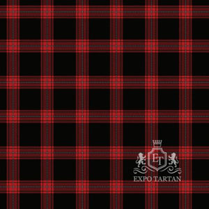 Men's Dellen Swatch showing a deep black and rich red sett, intricately intersected by crisp white overcheck