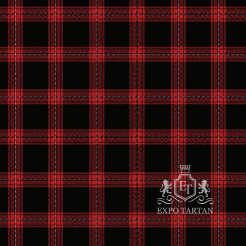 Men's Dellen Swatch showing a deep black and rich red sett, intricately intersected by crisp white overcheck