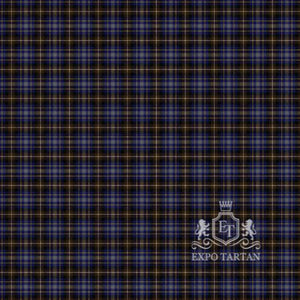 Men's Denholm Swatch showing a royal blue and slate grey sett, intricately intersected by golden-yellow and subtle white overcheck