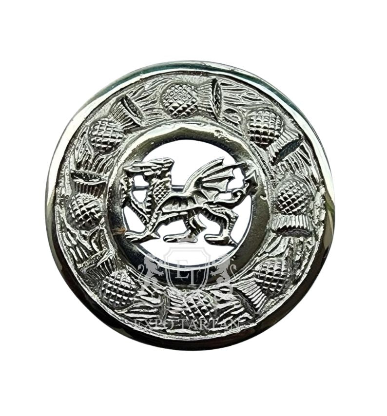 Dragon Badge Silver Kilt Fly Plaid Brooch