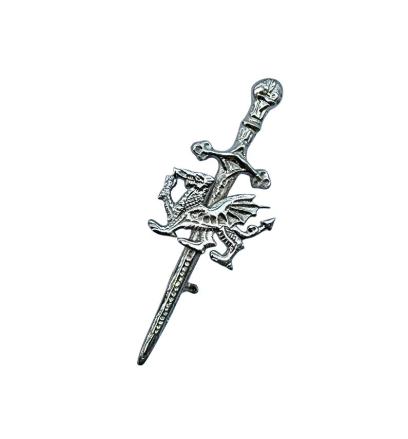 Dragon Badge Silver Kilt Pin