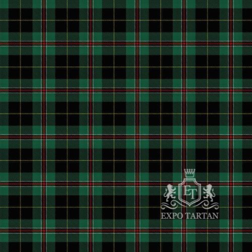 Men's Durham Highlands Swatch showing a rich forest green and deep black sett, intricately intersected by crisp white, crimson red, and golden-yellow overcheck