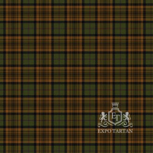 Men's Dutch Friendship Swatch showing a warm amber-brown, earthy olive green, and deep black sett, intricately intersected by subtle crimson red overcheck