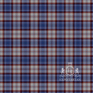 Men's Earl of Skye Dress Blue Swatch showing a royal blue, light grey, and deep maroon red sett, intricately intersected by crisp white and dark navy overcheck