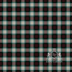 Men's Eastern Township Swatch showing a rich forest green, deep black, and light grey sett, intricately intersected by crimson red and golden-yellow overcheck