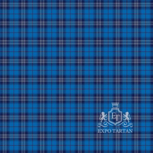 Men's Edinburgh 86 Swatch showing a vibrant royal blue and deep navy blue sett, intricately intersected by crisp white and subtle crimson red overcheck