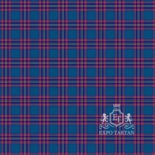 Men's Edinburgh Festival Swatch showing a vibrant turquoise-blue, rich purple, and magenta-pink sett, intricately intersected by crisp white and dark navy overcheck