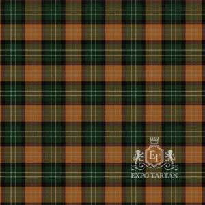 Men's Eire Swatch showing a deep forest green and warm amber-brown sett, intricately intersected by rich black, crisp white, and subtle red overcheck