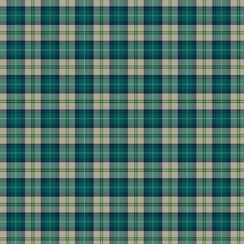 Men's Elsa Swatch showing a rich teal-green, warm stone-beige, and deep navy blue sett, intricately intersected by crisp white and forest green overcheck