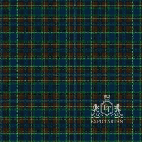 Men's Emerald Coast Tribute Swatch showing a deep forest green, dark navy blue, and rich espresso brown sett, intricately intersected by bright emerald green and fine royal blue overcheck