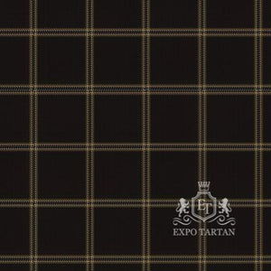 Men's Eternity Swatch showing a deep espresso-black sett, intricately intersected by warm golden-tan and subtle slate-grey overcheck