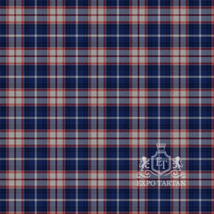 Men's Florida Swatch showing a vibrant royal blue, soft heather grey, and deep navy blue sett, intricately intersected by crimson red and crisp white overcheck