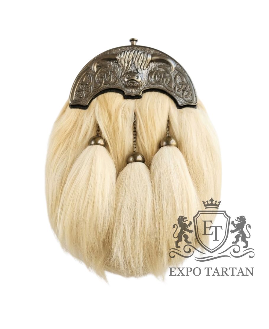 Goat Hair Full Dress Sporran With Antique Finish Cantle