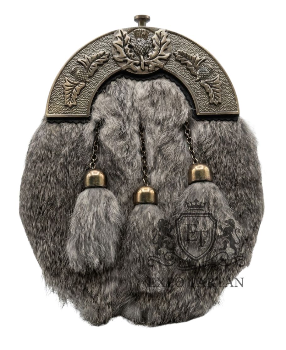 Grey Rabbit Fur Dress Sporran Antique Finish 