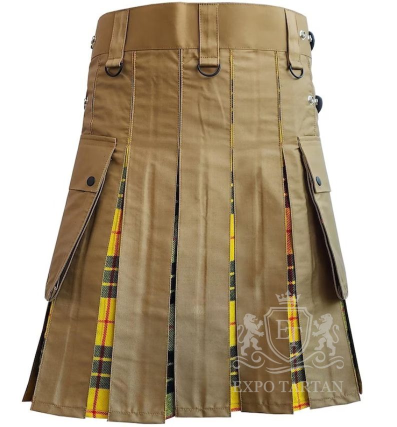 Handmade Khaki Hybrid Utility Kilt MacLeod of Lewis Tartan Pleats