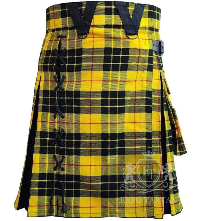 Handmade MacLeod of Lewis Tartan Hybrid Kilt Black Cotton Utility
