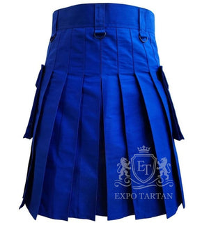 Royal Blue Cotton Kilt with Detachable Pockets