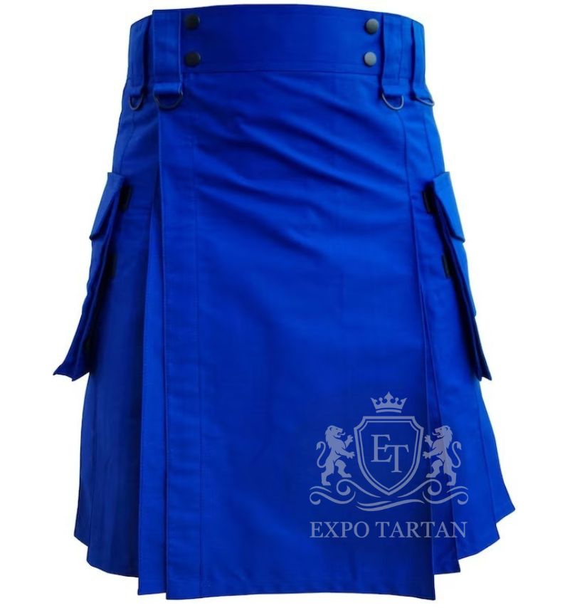 Royal Blue Cotton Kilt with Detachable Pockets
