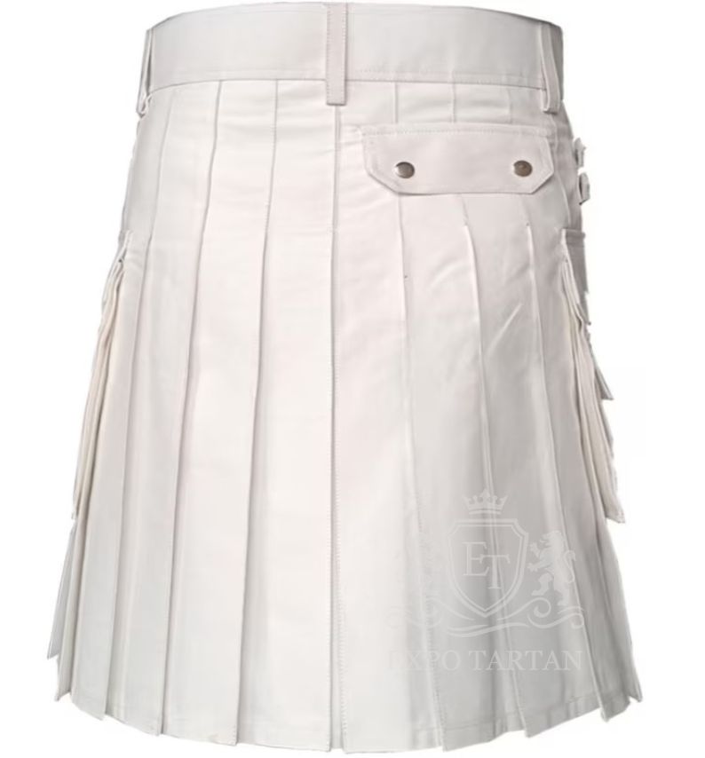 Handmade White Cotton Utility Kilt Gothic Punk Cargo Kilt