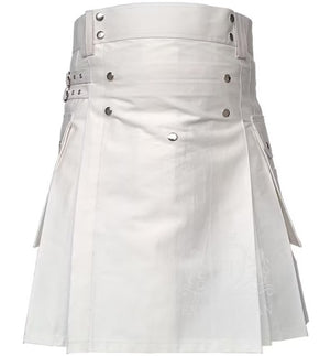 Handmade White Cotton Utility Kilt Gothic Punk Cargo Kilt