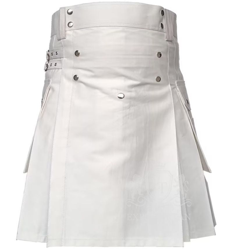 Handmade White Cotton Utility Kilt Gothic Punk Cargo Kilt
