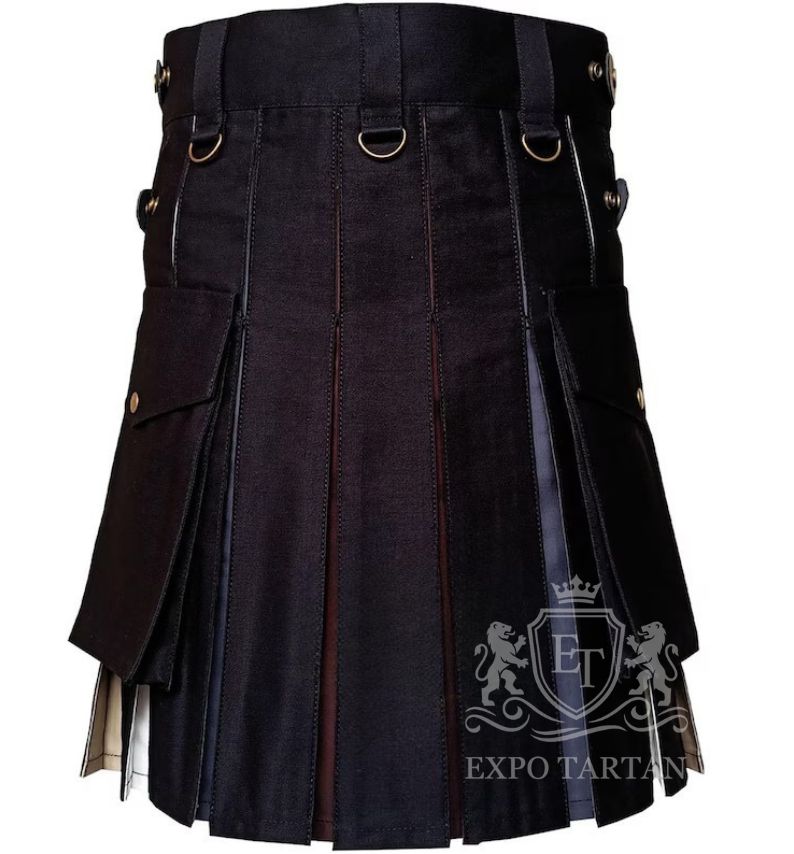 Handmade Black Cotton Hybrid Kilt – Bear Pride Colored Pleats Gothic Festival Outfit