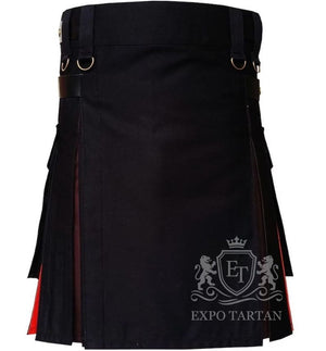 Handmade Black Cotton Hybrid Kilt – Bear Pride Colored Pleats Gothic Festival Outfit