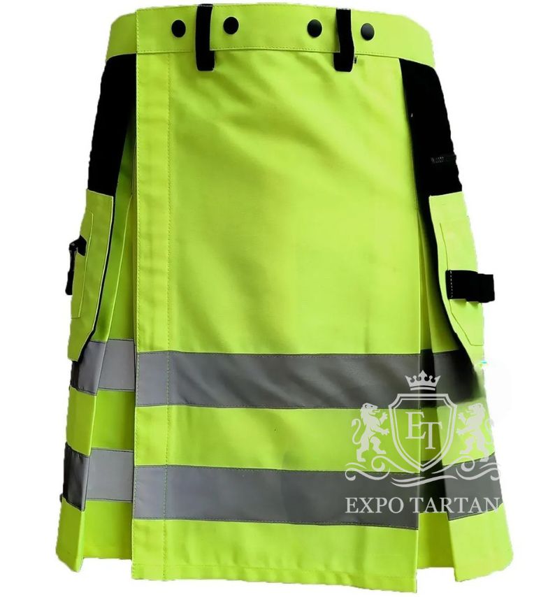 Hi-Vis Yellow Utility Kilt — Reflective Workwear Tactical Cargo Kilt | Expo Tartan