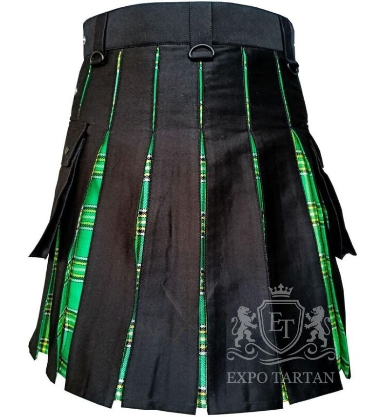 Irish Green Tartan Hybrid Utility Kilt | Modern Scottish Style | Handmade Men's Celtic Kilt | Festival & Highland Games Wear