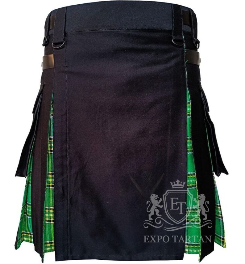 Irish Green Tartan Hybrid Utility Kilt | Modern Scottish Style | Handmade Men's Celtic Kilt | Festival & Highland Games Wear
