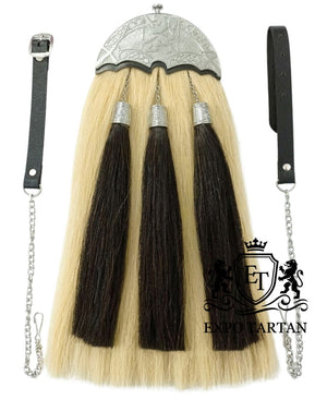 Long Horse Hair Dress Kilt Sporran Rampant Lion Cantle Silver Finish