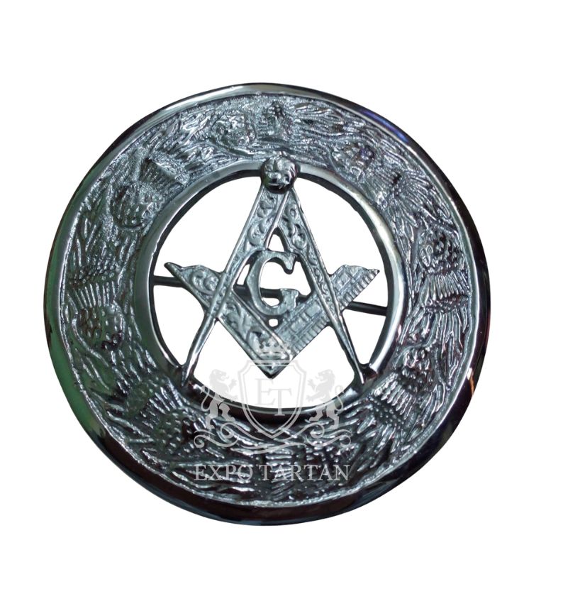 Masonic Badge Silver Kilt Fly Plaid Brooch