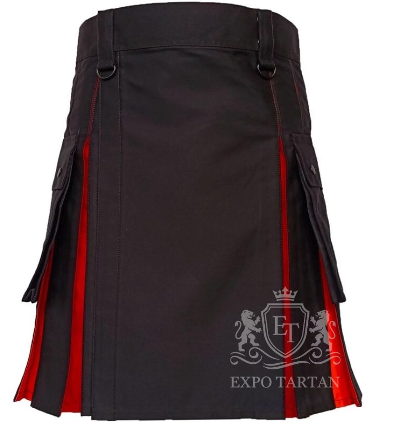 Men's Brown Utility Kilt Rainbow Pleats, Gothic Pride Festival Wear back