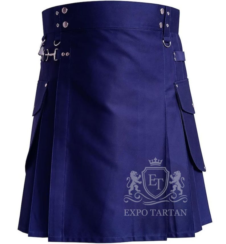 Men's Navy Blue Cotton Utility Kilt