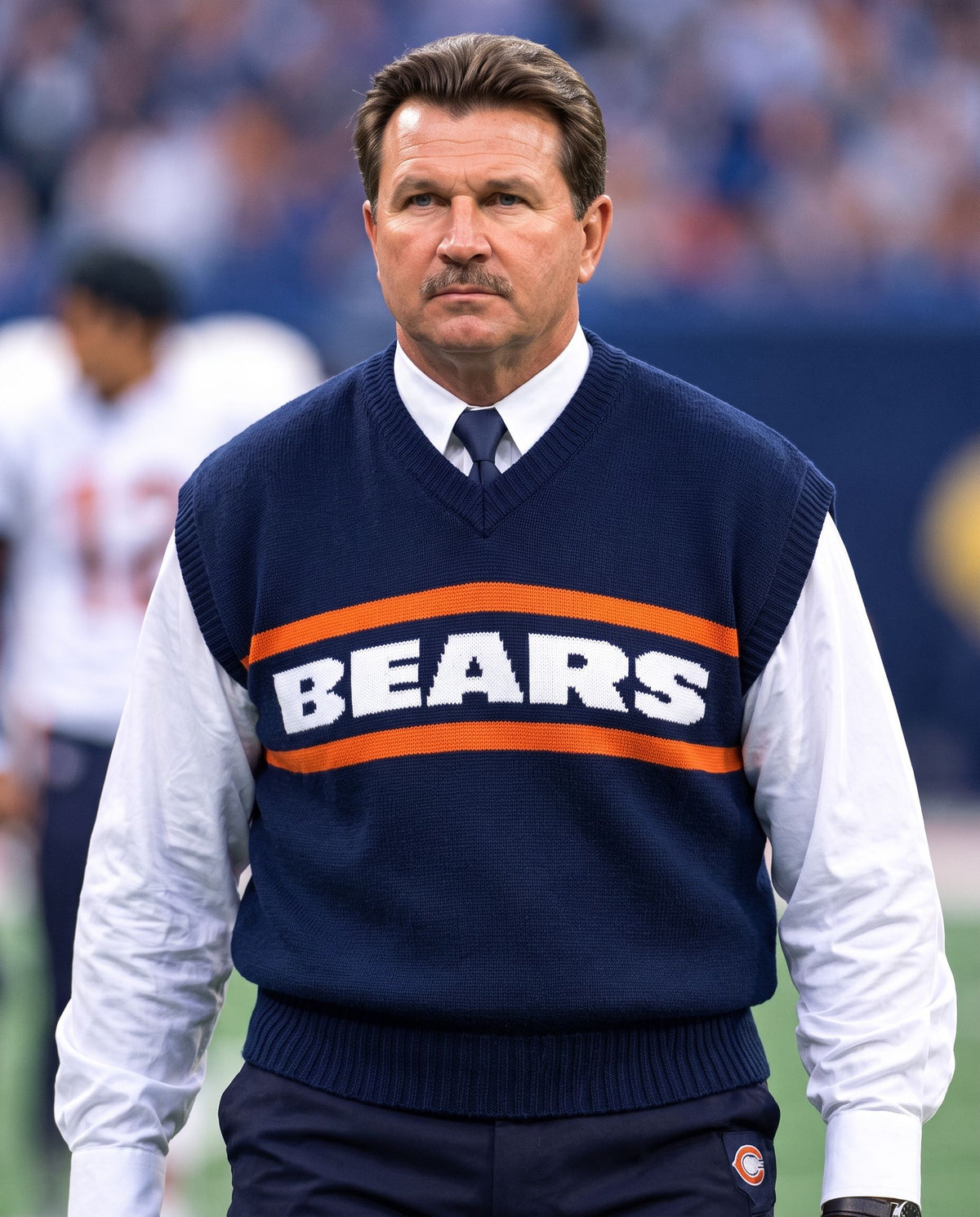 Mike Ditka Chicago Bears Sweater, Retro Navy Blue Cable Knit Vest, Vintage Football Game Day Jacket, 80s NFL Vintage