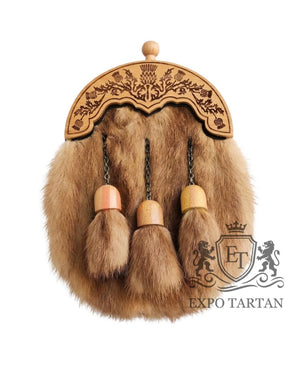 Mink Fur Full Dress Sporran With Wood Finish Celtic Cantle