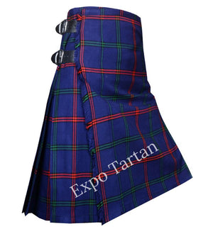 Side view of Clan Montgomery Modern Tartan kilt for men, authentic Scottish wear