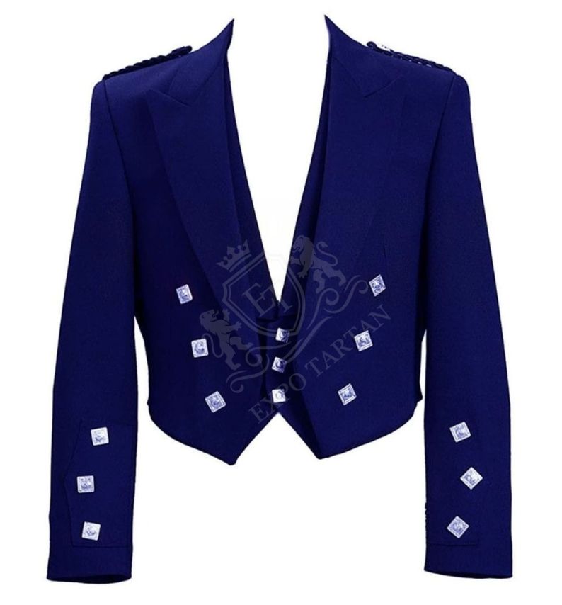 Navy Blue Prince Charlie Kilt Jacket With Vest