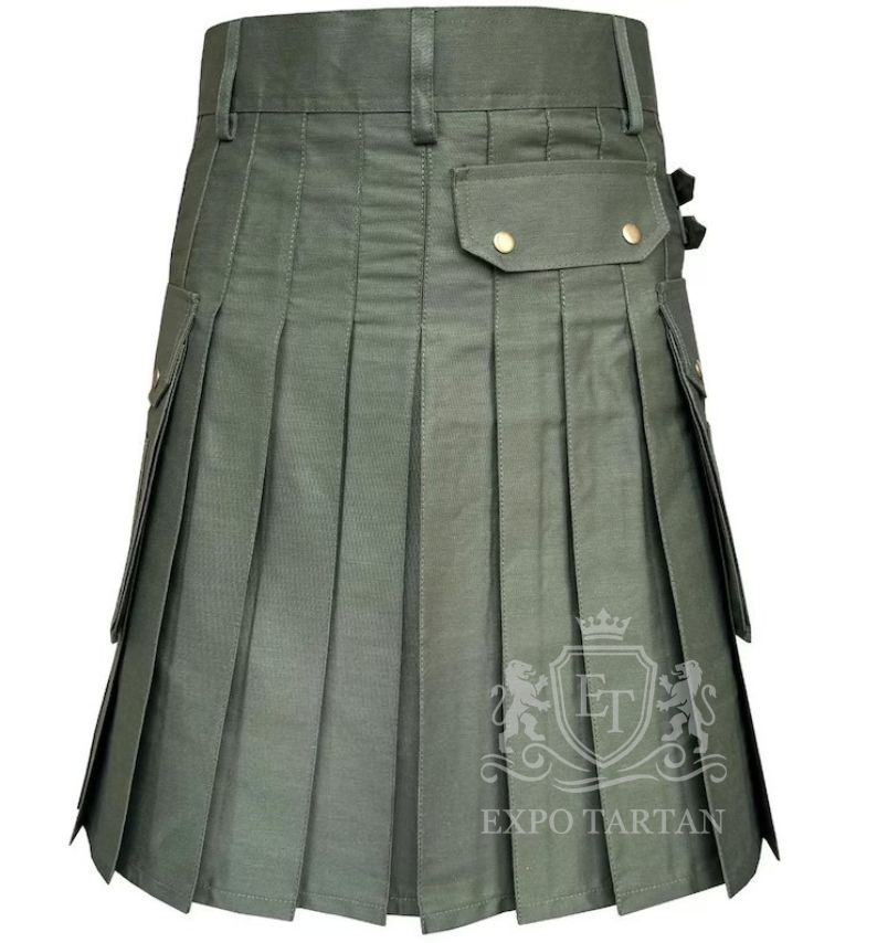 Olive Green Utility Kilt Men's Modern Workwear Kilt with Cargo Pockets