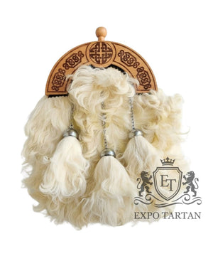 Persian Lamb Skin Dress Sporran With Wood Finish Celtic Cantle