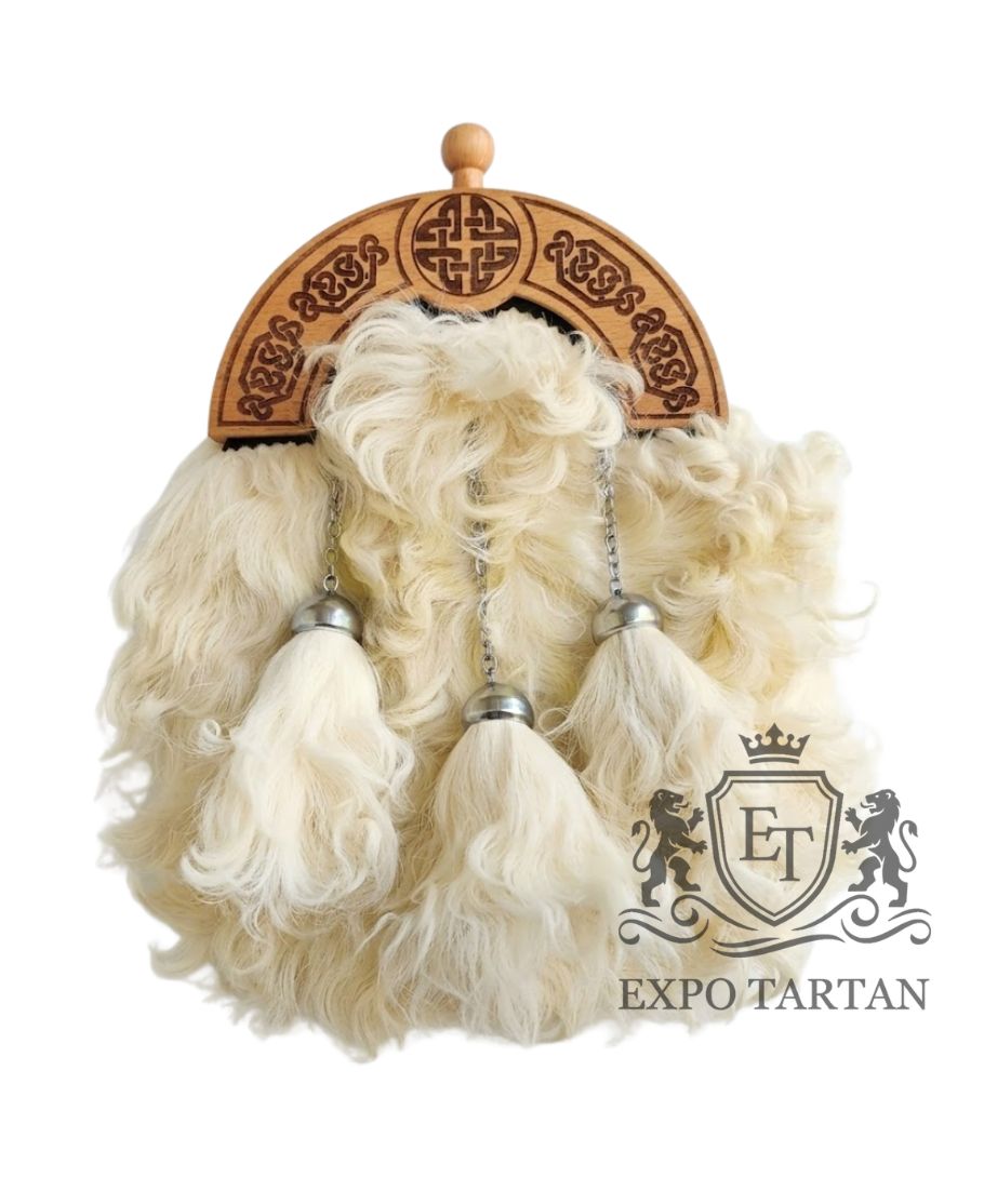 Persian Lamb Skin Dress Sporran With Wood Finish Celtic Cantle