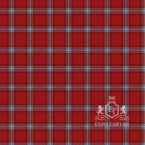 Men's Prince of Denmark Ancient Tartan Swatch showing deep crimson red with light blue and white intersecting lines, fastened with black leather straps and silver buckles