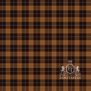 Men's Prince of Orange Tartan Kilt showing an orange-brown and dark brown sett with a fine light blue overcheck