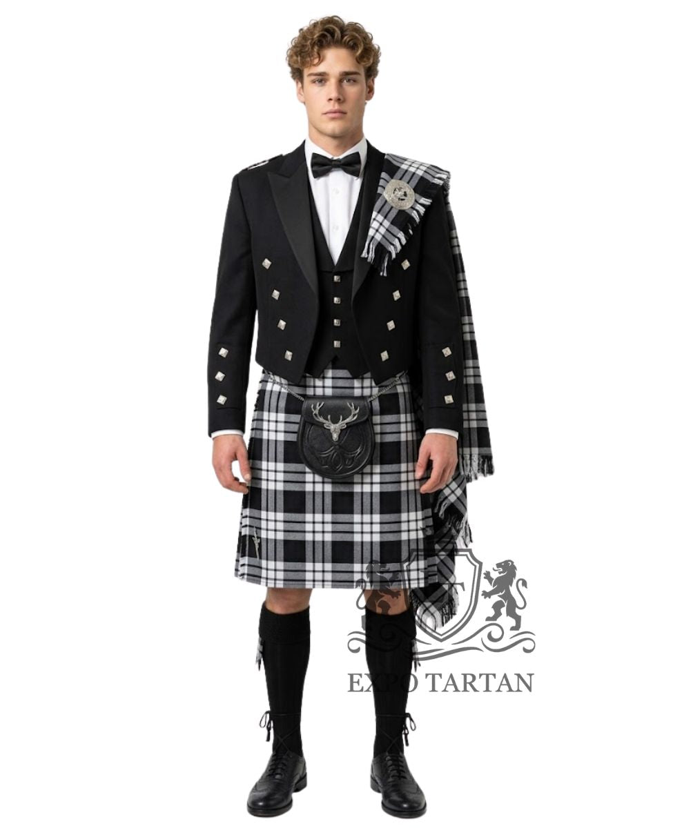Prince Charlie Kilt Outfit with Macfarlane Black & White Tartan