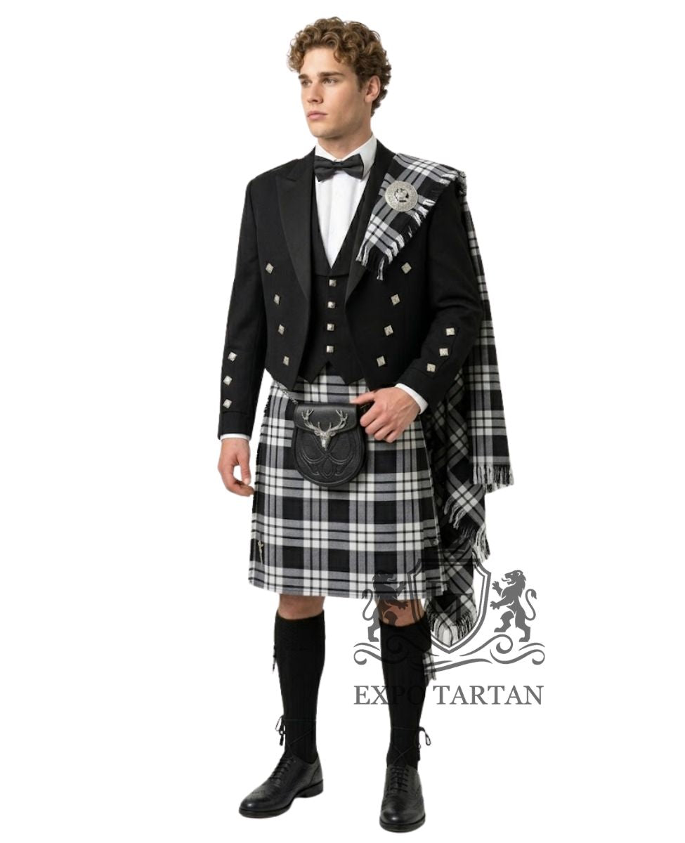 Prince Charlie Kilt Outfit with Macfarlane Black & White Tartan