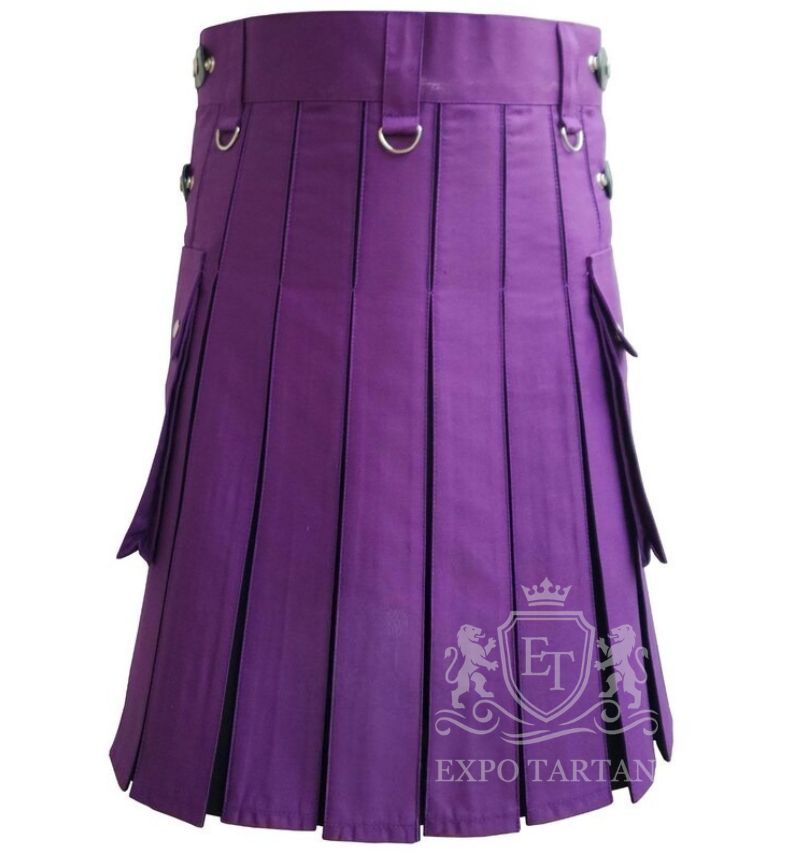 Purple & Black Hybrid Utility Kilt Gothic Scottish Cotton Kilt with Pockets