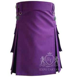 Purple & Black Hybrid Utility Kilt Gothic Scottish Cotton Kilt with Pockets