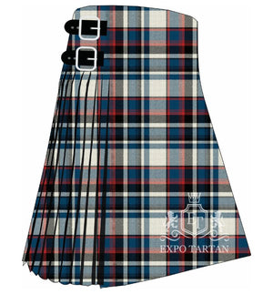 Custom Quebec Centennial Ancient Tartan Kilt featuring a blue, cream, black, and red plaid pattern by Expo Tartan