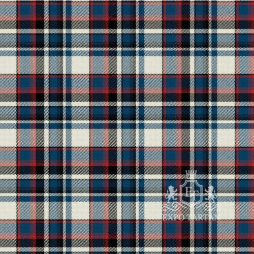 Men's Quebec Centennial Ancient Tartan Kilt showing a blue and cream sett intersected by black and red lines