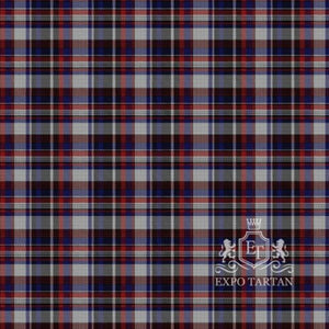 Quebec Centennial Swatch fabric by Expo Tartan, featuring a traditional grey base with navy, black, white, and red plaid pattern.